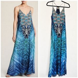 True Colours by La Moda Blue Green Rhinestone Leopard Dress, L/XL